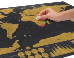 Carte Du Monde à Gratter Version Sombre fond noir et continents dorés
