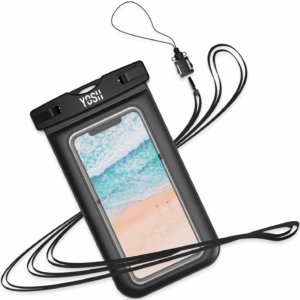 Pochette étanche bordures noires pour smartphone avec lanière
