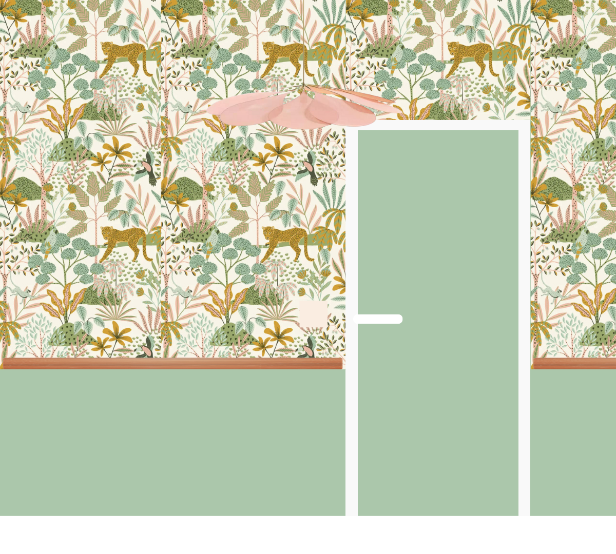 Tasseau En Bois Et Papier Peint Jungle