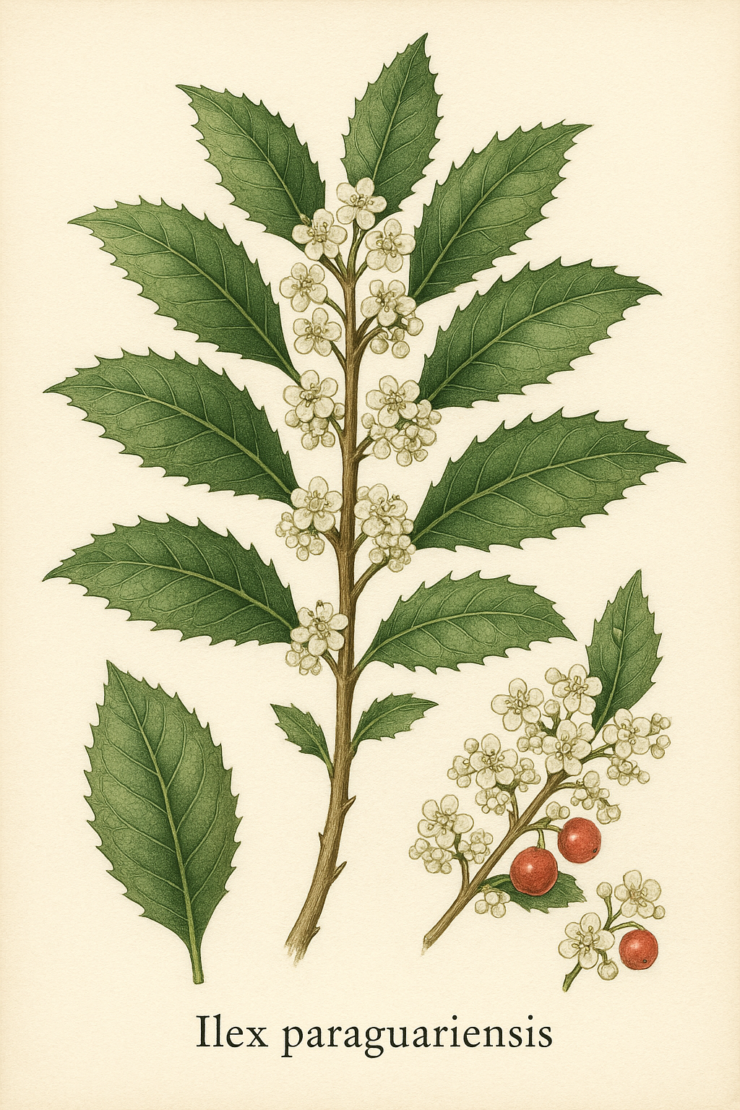 Illustration Botanique Ilex Paraguariensis